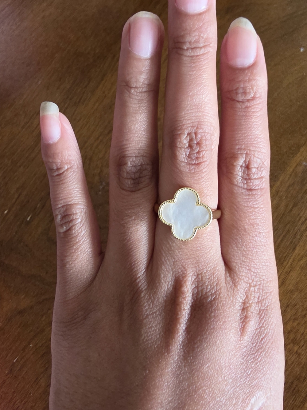 Gold Ring with White Mother-of-Pearl Clover Accent